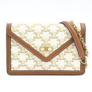 Celine Triomphe chain shoulder bag wallet pochette off white brown